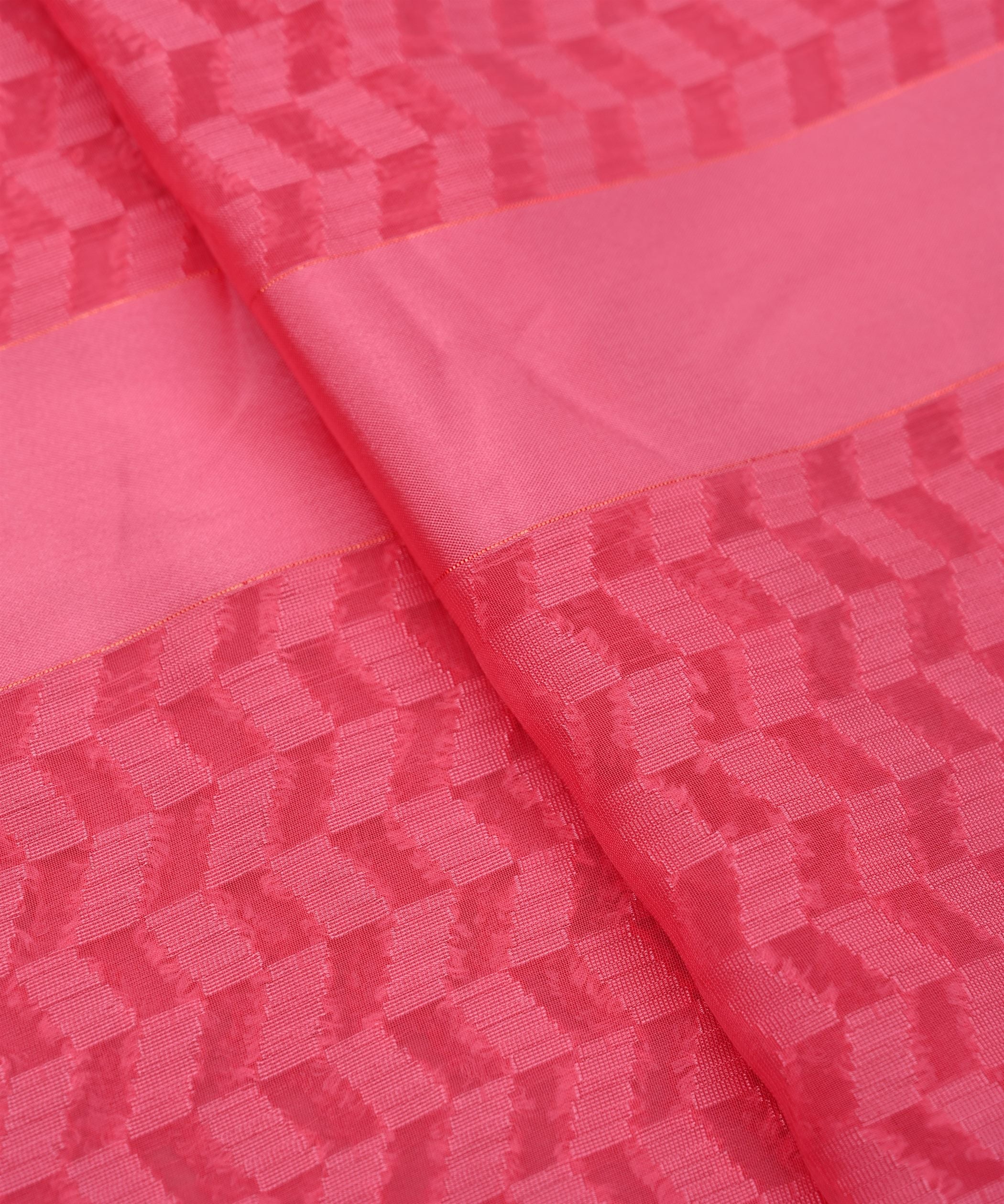 Rouge Pink Georgette Fabric with Satin Pattern