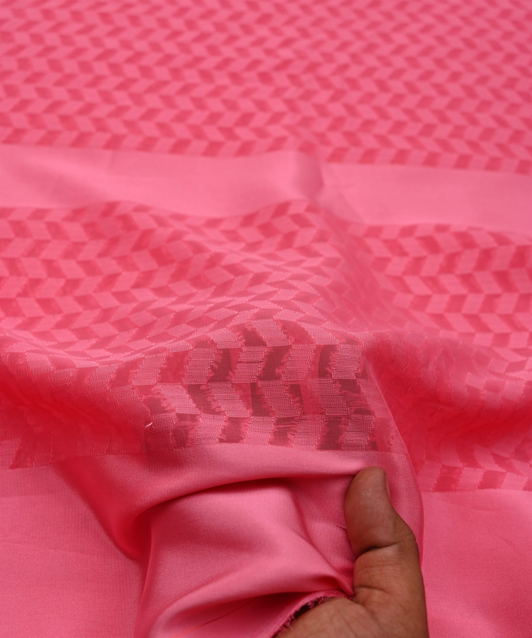 Rouge Pink Georgette Fabric with Satin Pattern