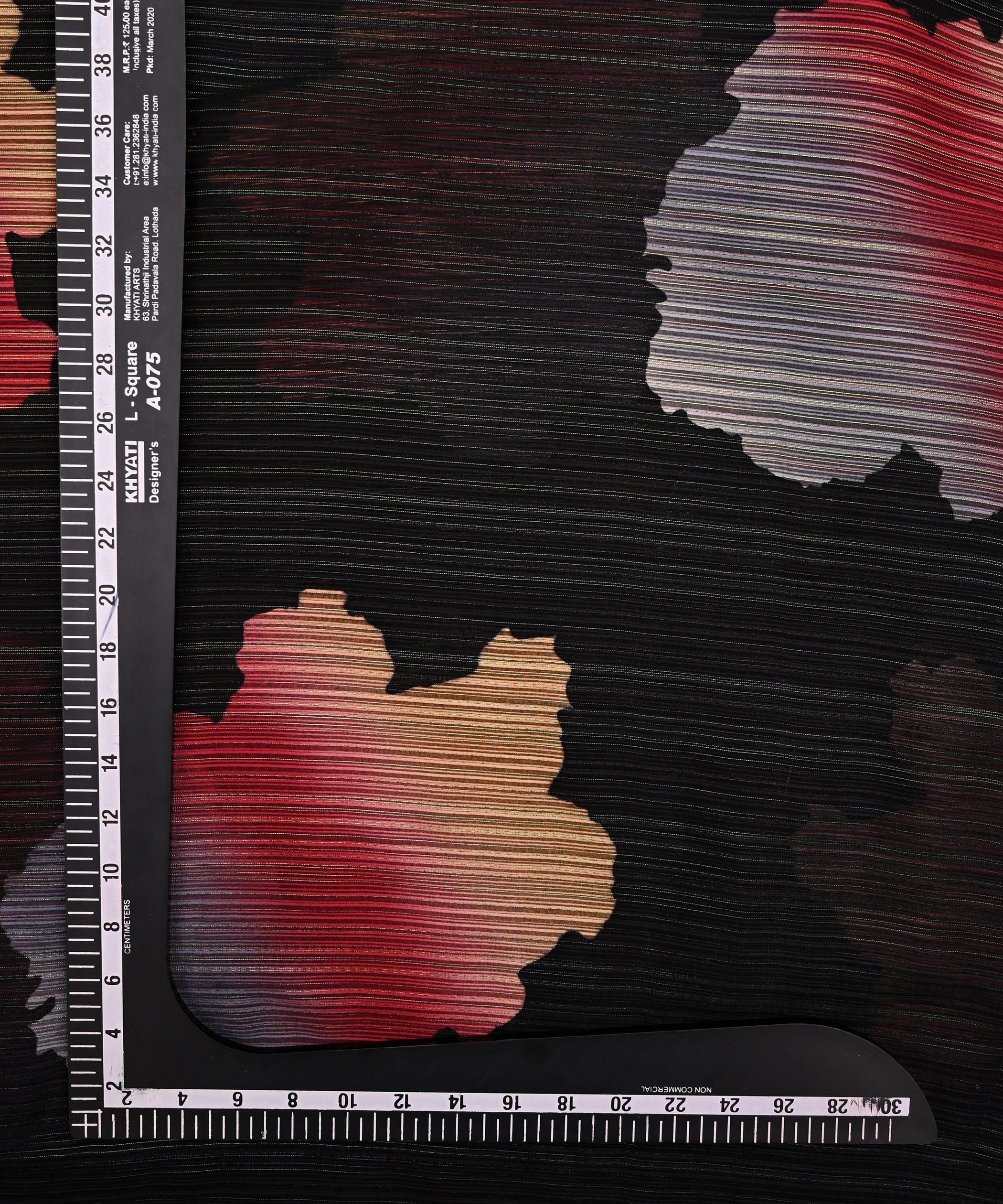 Black Spray Print Georgette Fabric with Satin Stripes