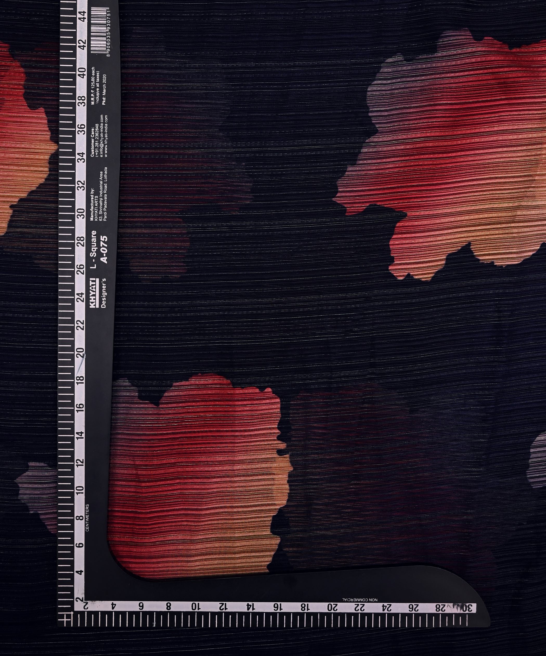 Navy Blue Spray Print Georgette Fabric with Satin Stripes