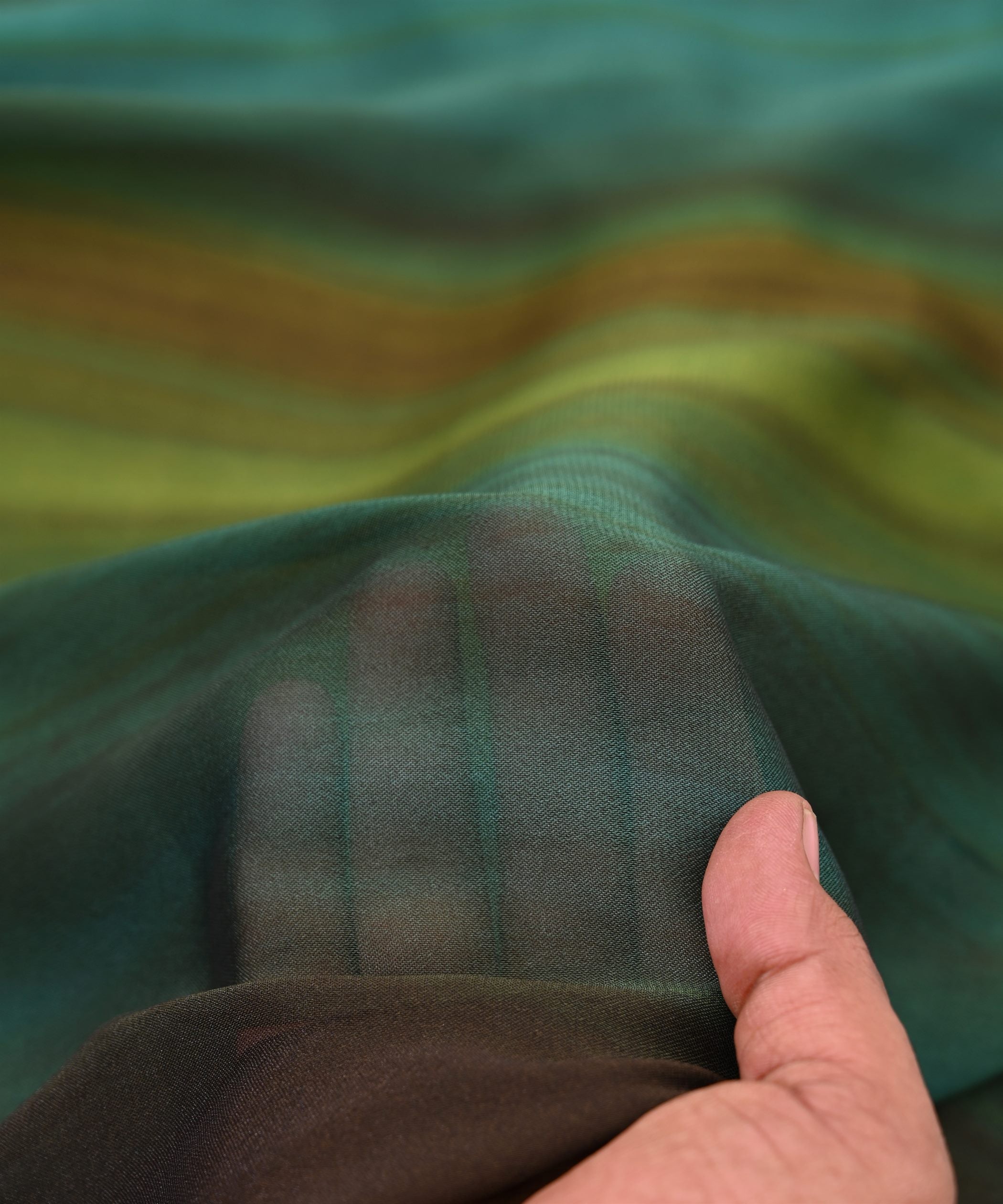 Green Georgette Fabric with Shaded Stripes