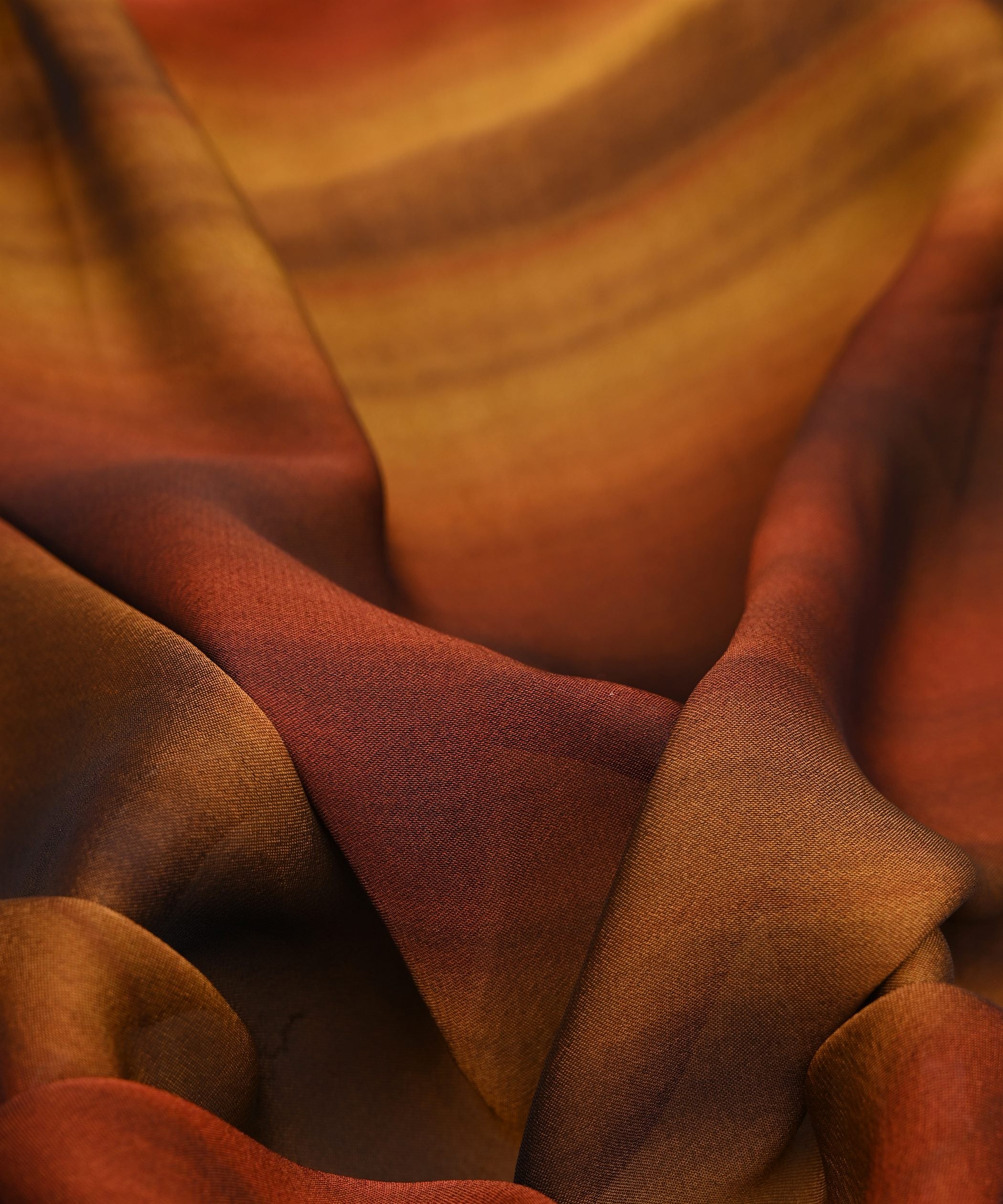 Ochre Yellow Georgette Fabric with Shaded Stripes