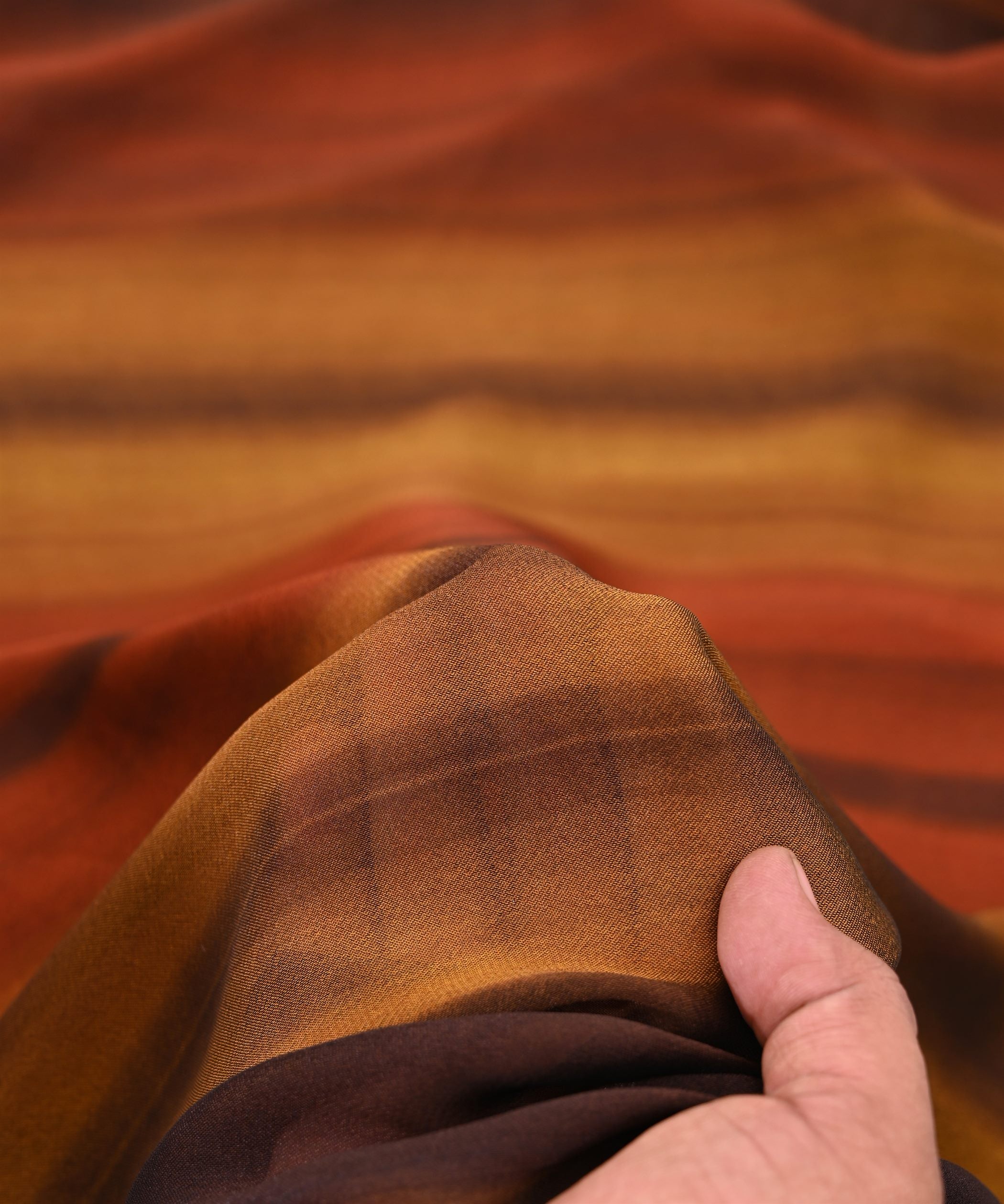Ochre Yellow Georgette Fabric with Shaded Stripes