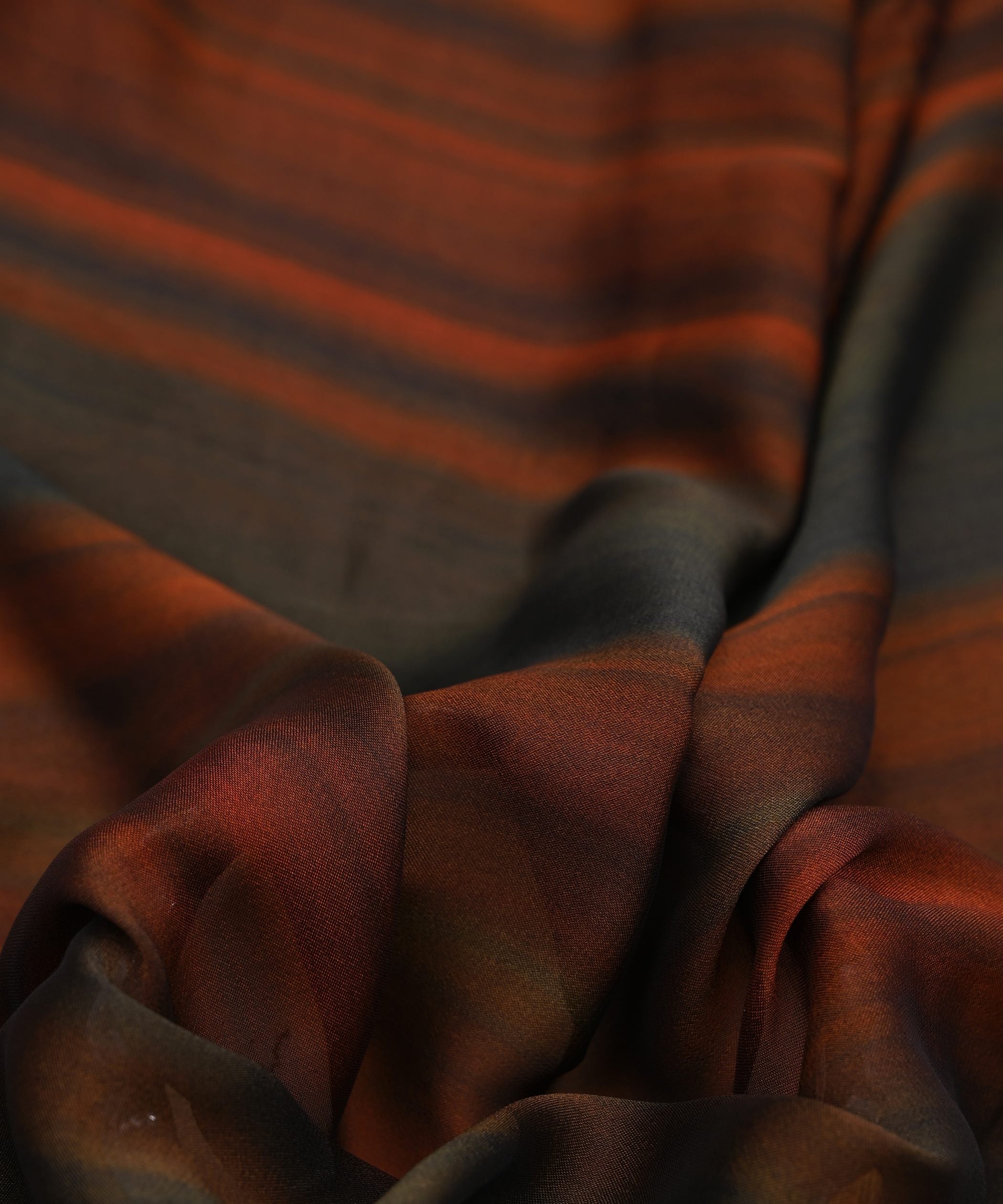 Rust Orange Georgette Fabric with Shaded Stripes