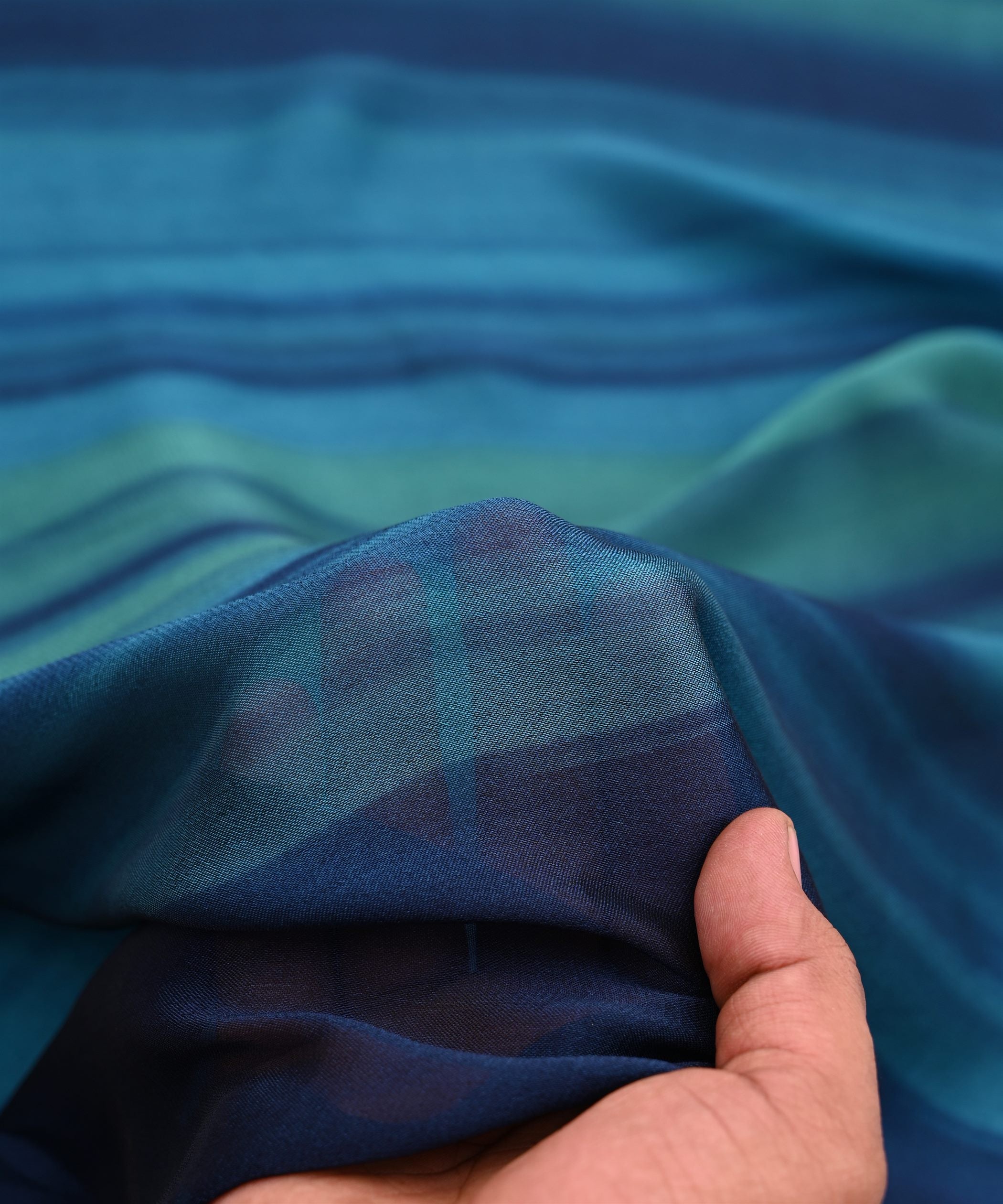 Sky Blue Georgette Fabric with Shaded Stripes