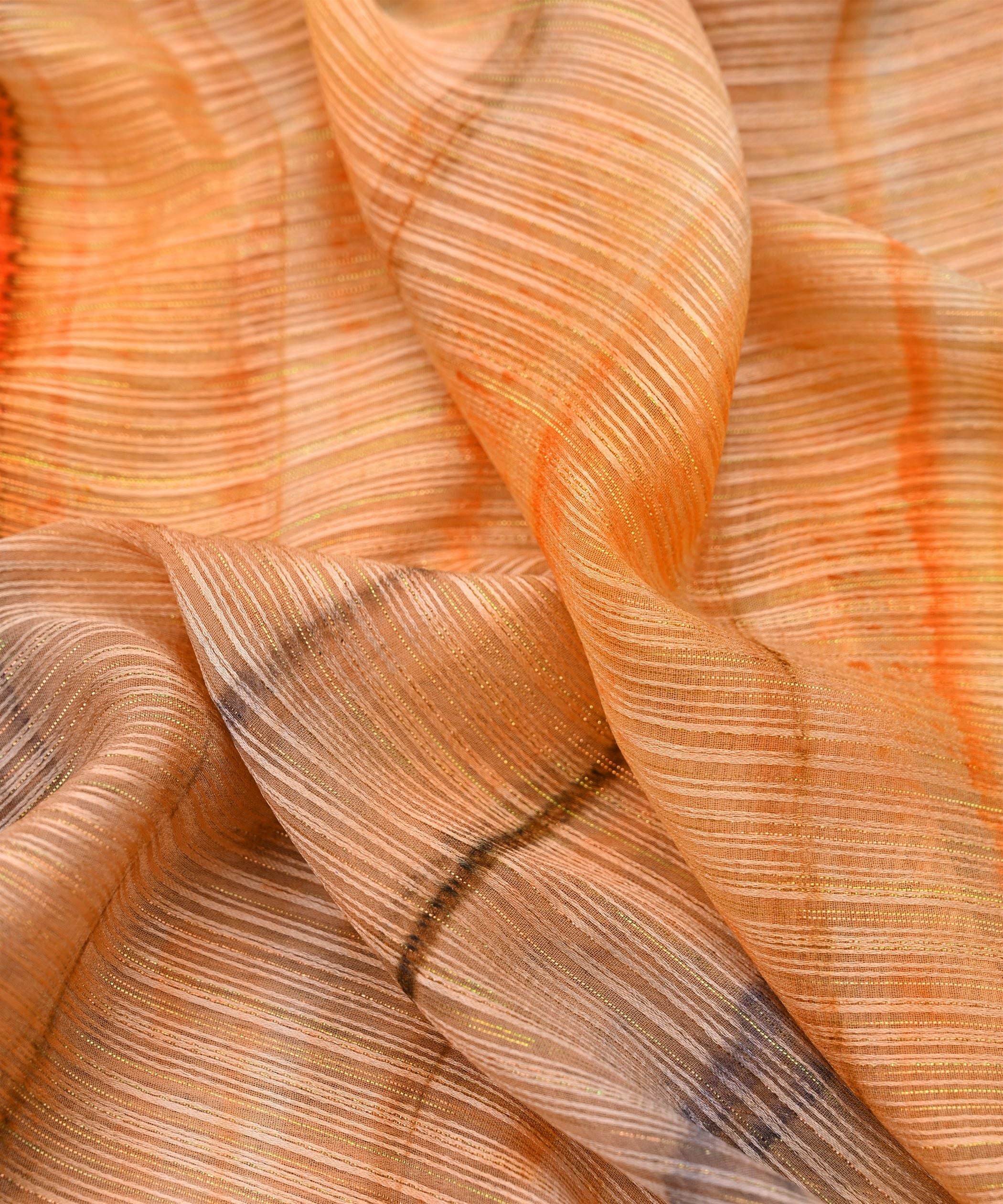 Orange Georgette Fabric with Shibori Print