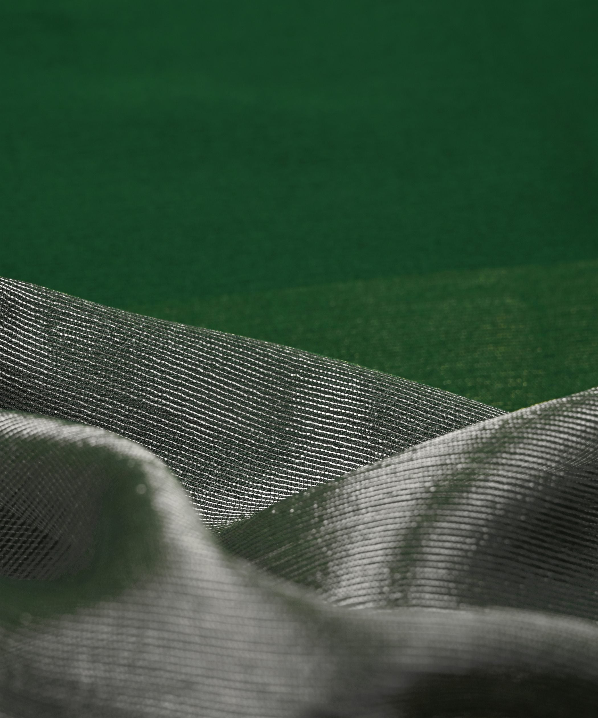 Dark Green Georgette Fabric with Silver Border