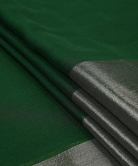 Dark Green Georgette Fabric with Silver Border
