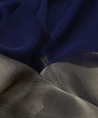 Navy Blue Georgette Fabric with Silver Border
