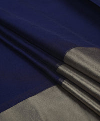 Navy Blue Georgette Fabric with Silver Border