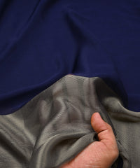 Navy Blue Georgette Fabric with Silver Border