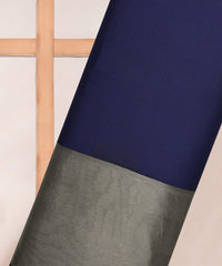 Navy Blue Georgette Fabric with Silver Border