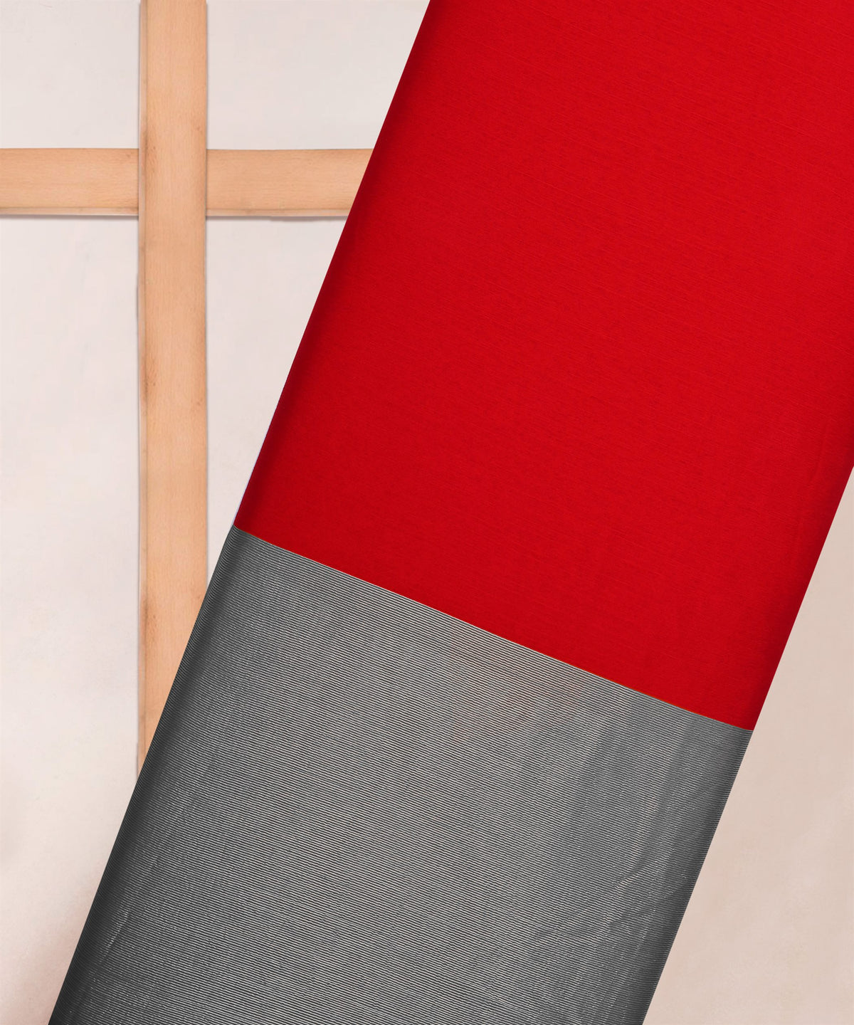 Red Georgette Fabric with Silver Border