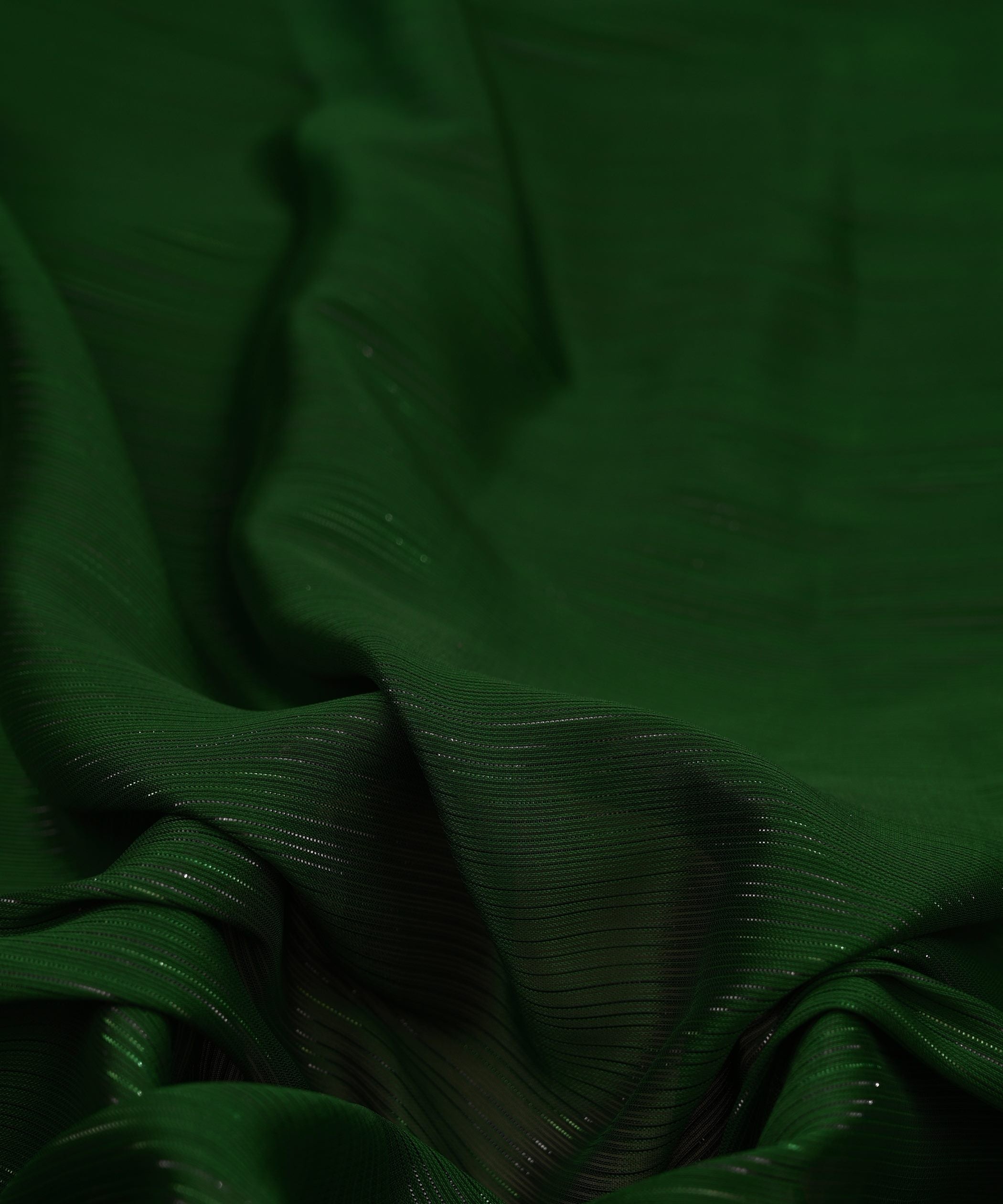 Bottle Green Georgette Fabric with Stripes