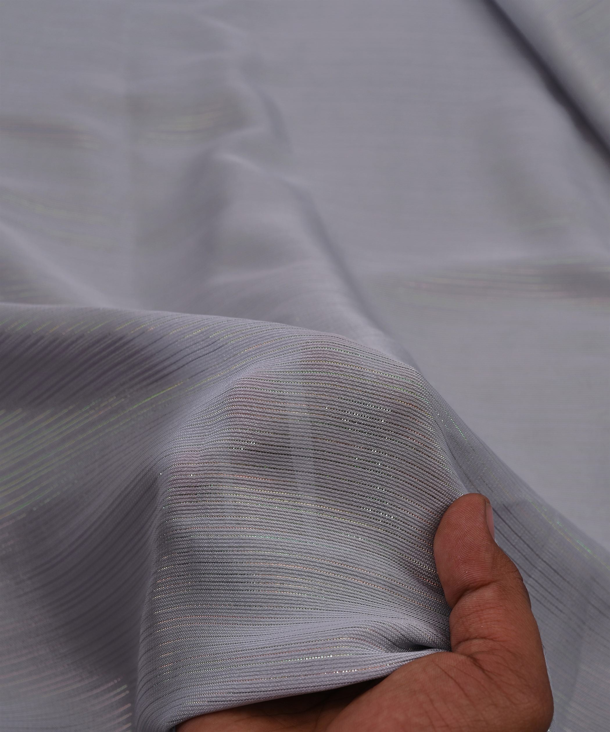 Grey Georgette Fabric with Stripes