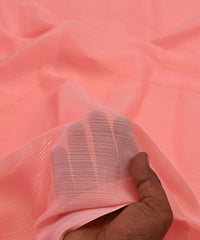 Ruddy Pink Georgette Fabric with Stripes
