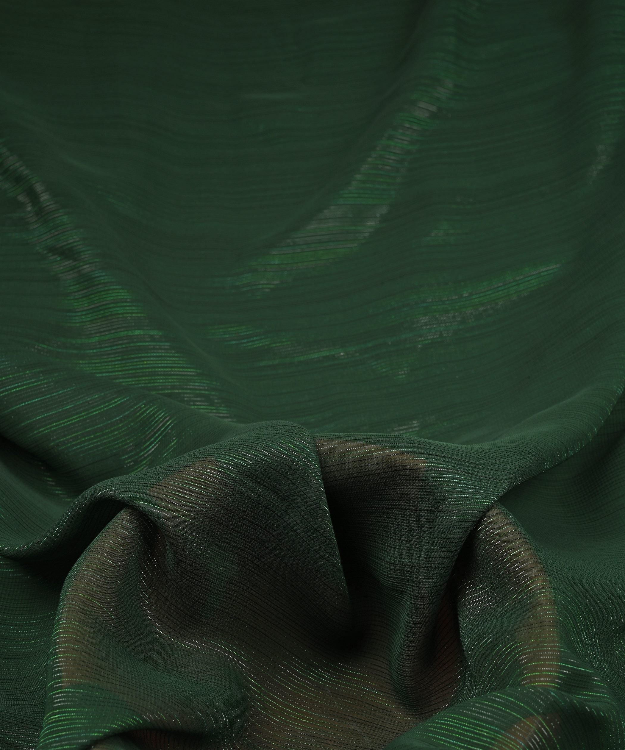 Dark Green Georgette Fabric with Stripes