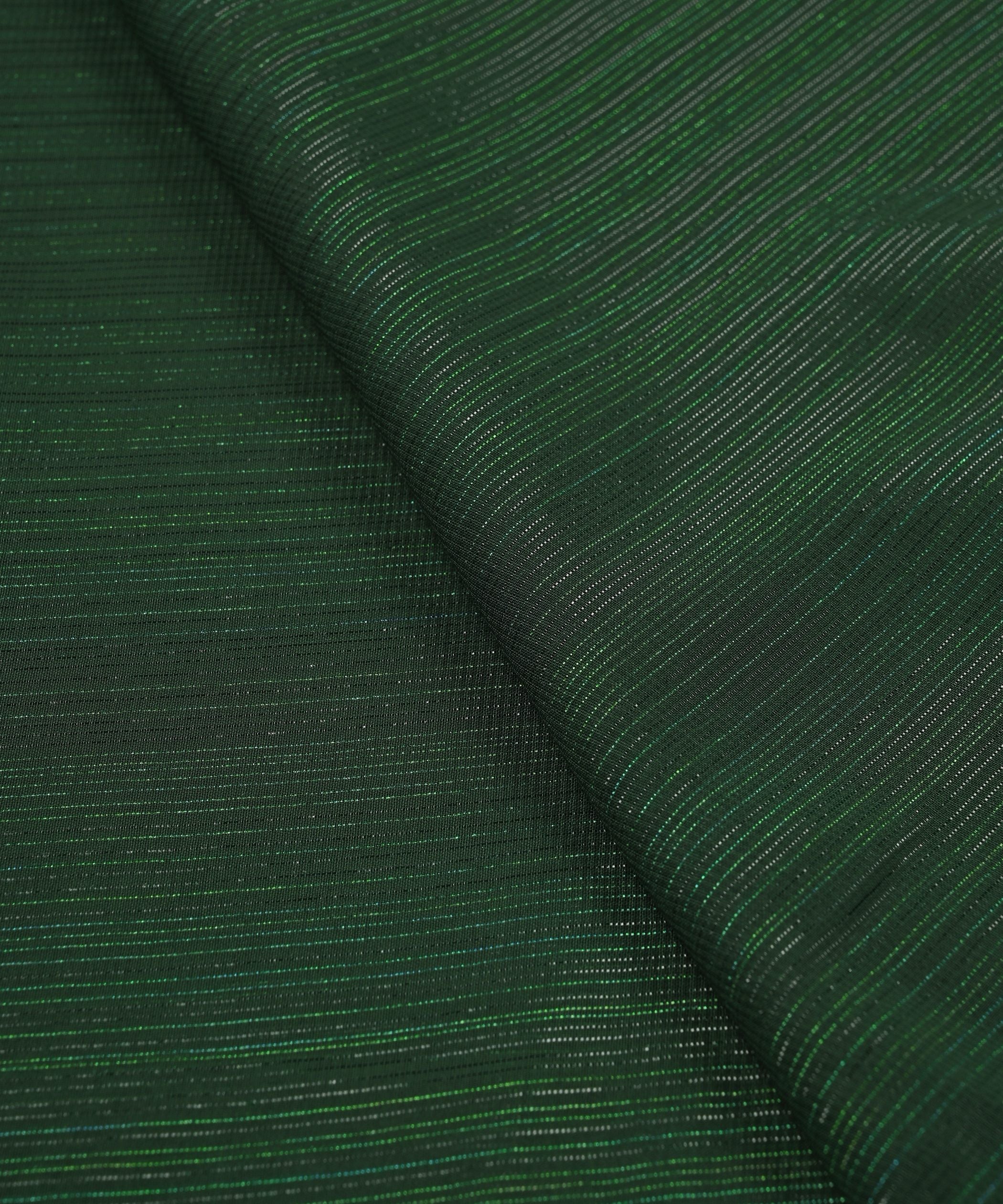 Dark Green Georgette Fabric with Stripes