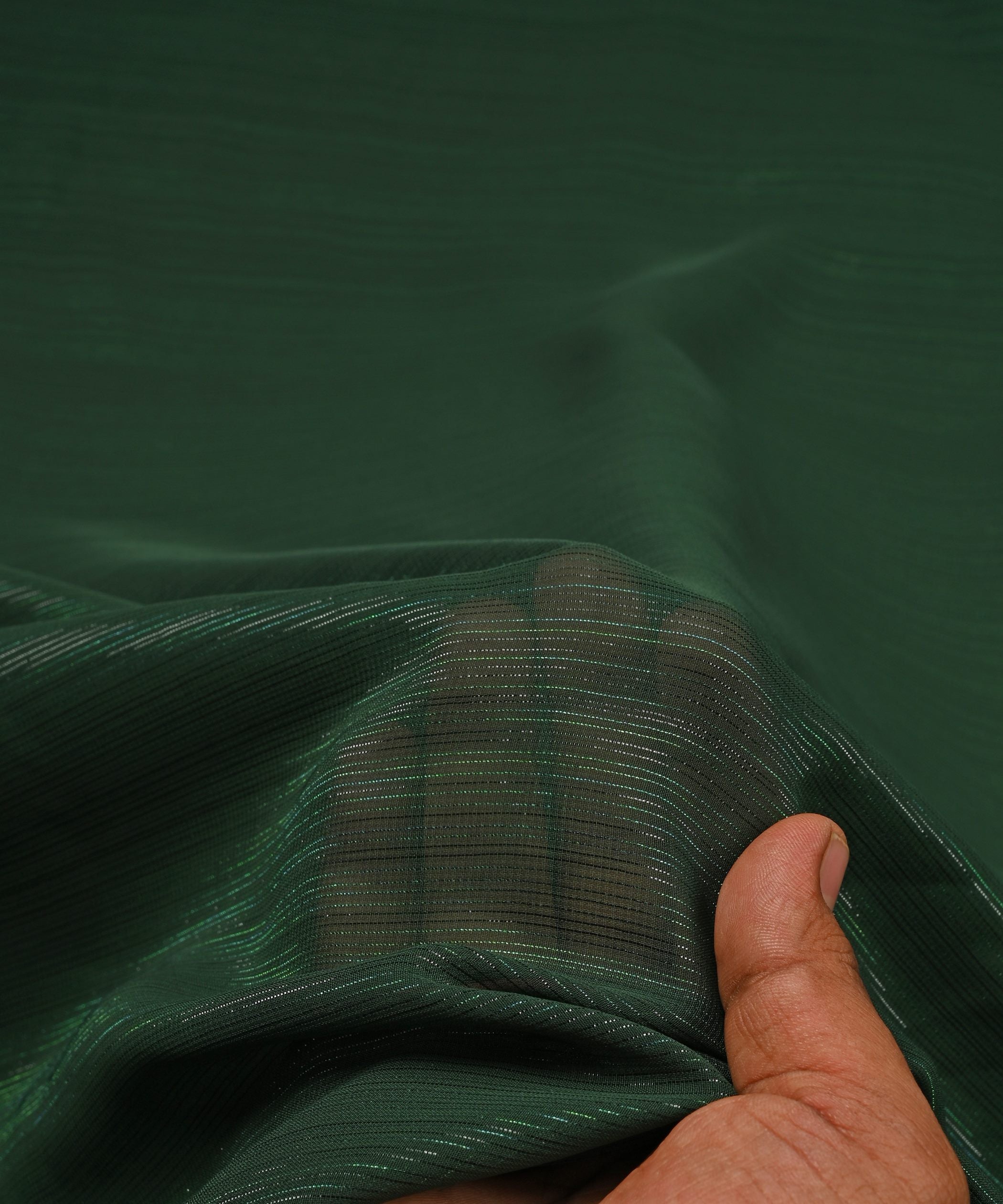 Dark Green Georgette Fabric with Stripes