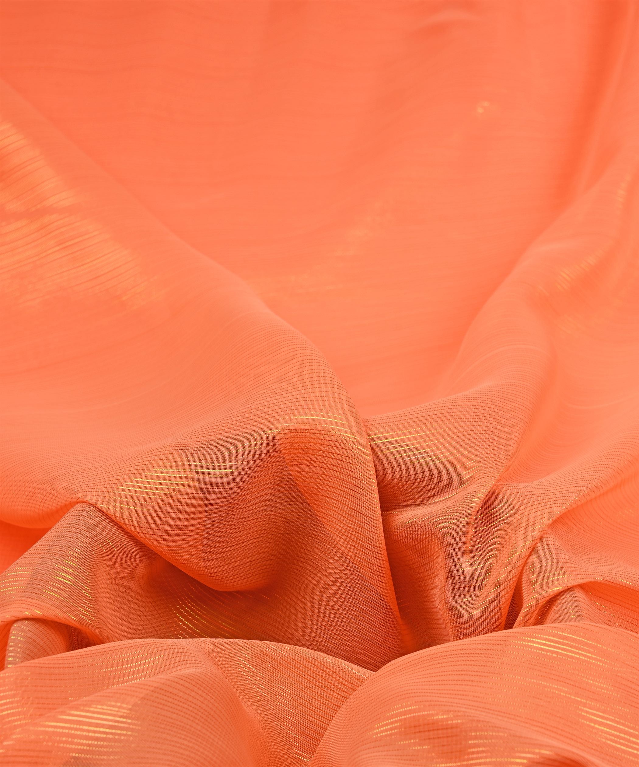 Orange Georgette Fabric with Stripes
