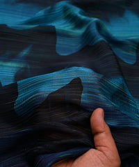 Teal Georgette Fabric with Wavy Spray Print
