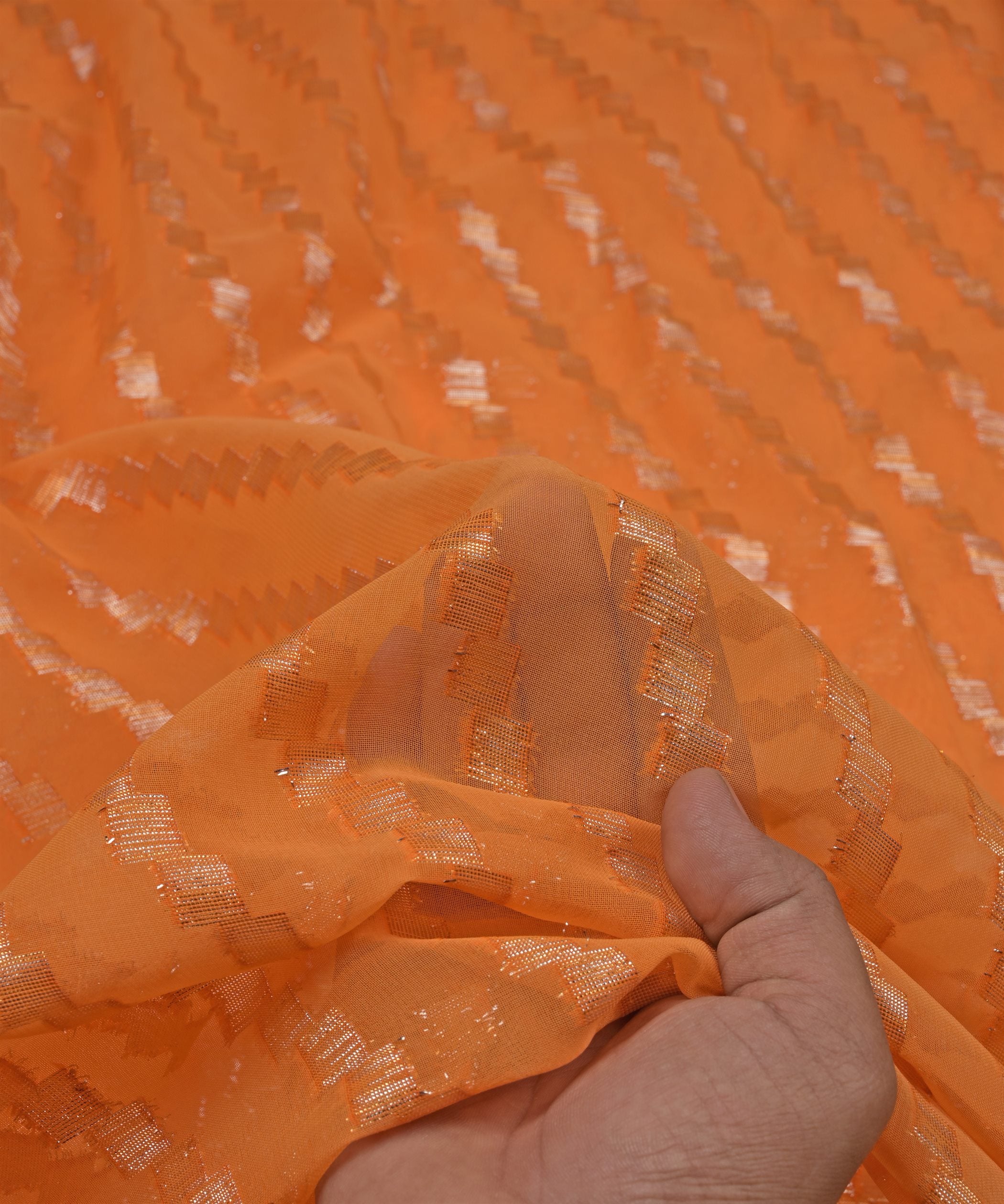 Light Orange Georgette fabric with Zari-1