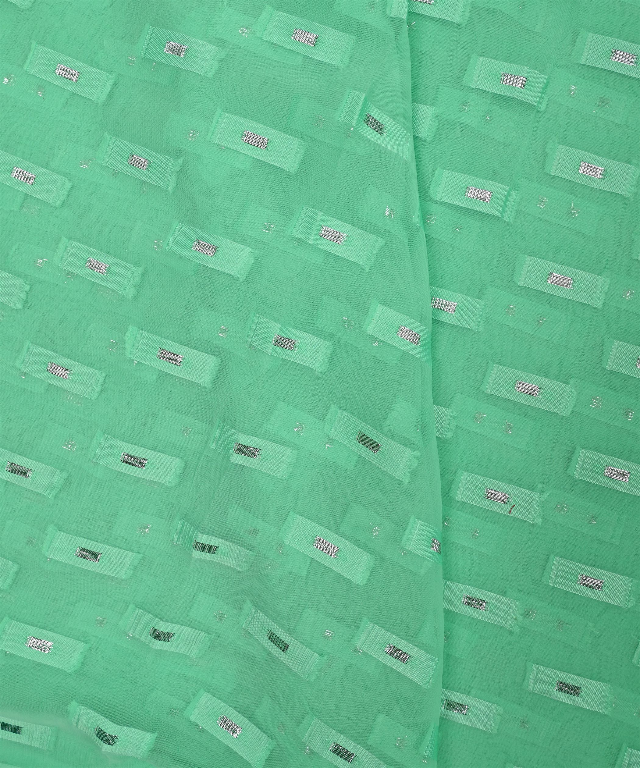 Aquamarine Green Georgette fabric with Zari-2