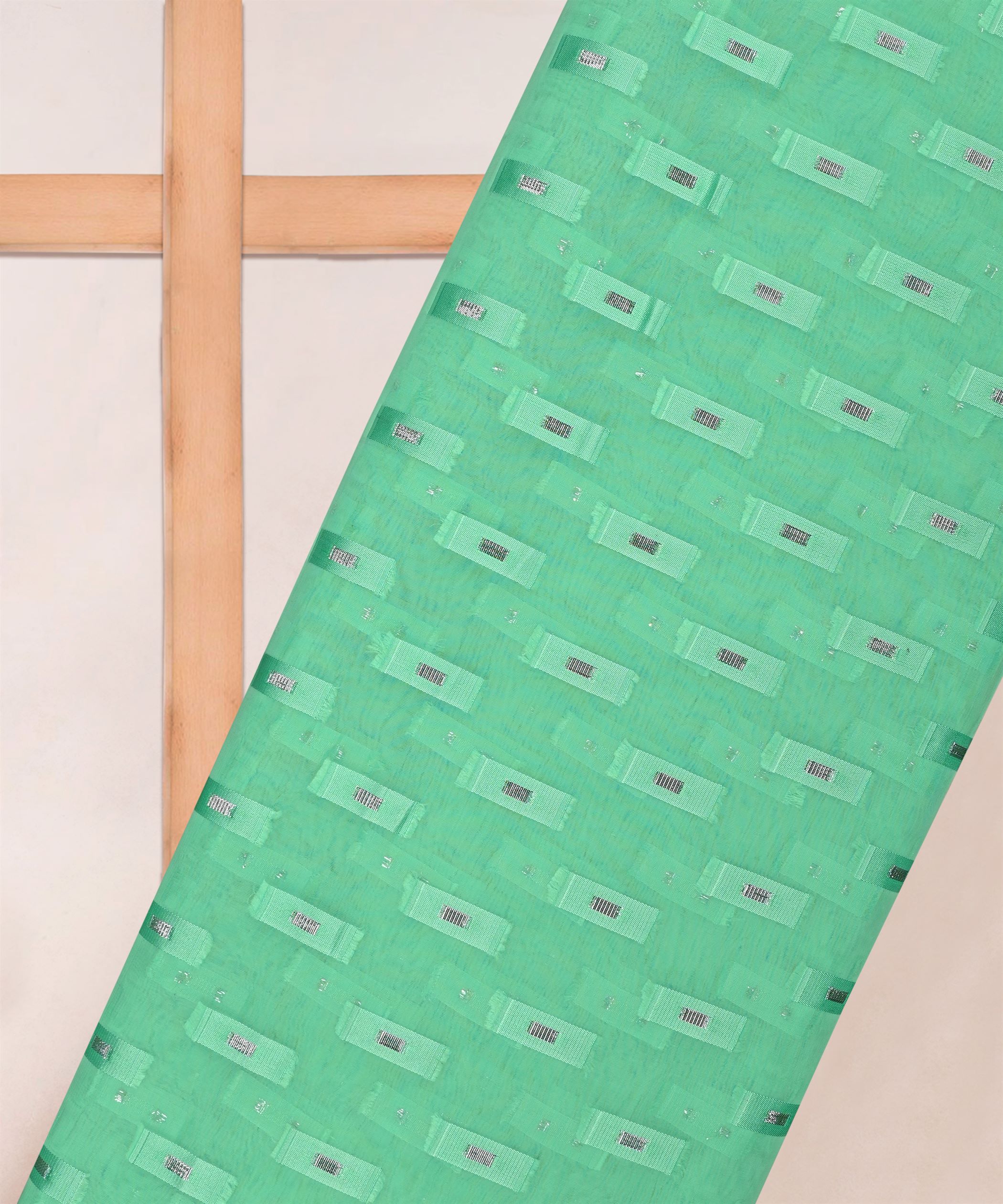 Aquamarine Green Georgette fabric with Zari-2