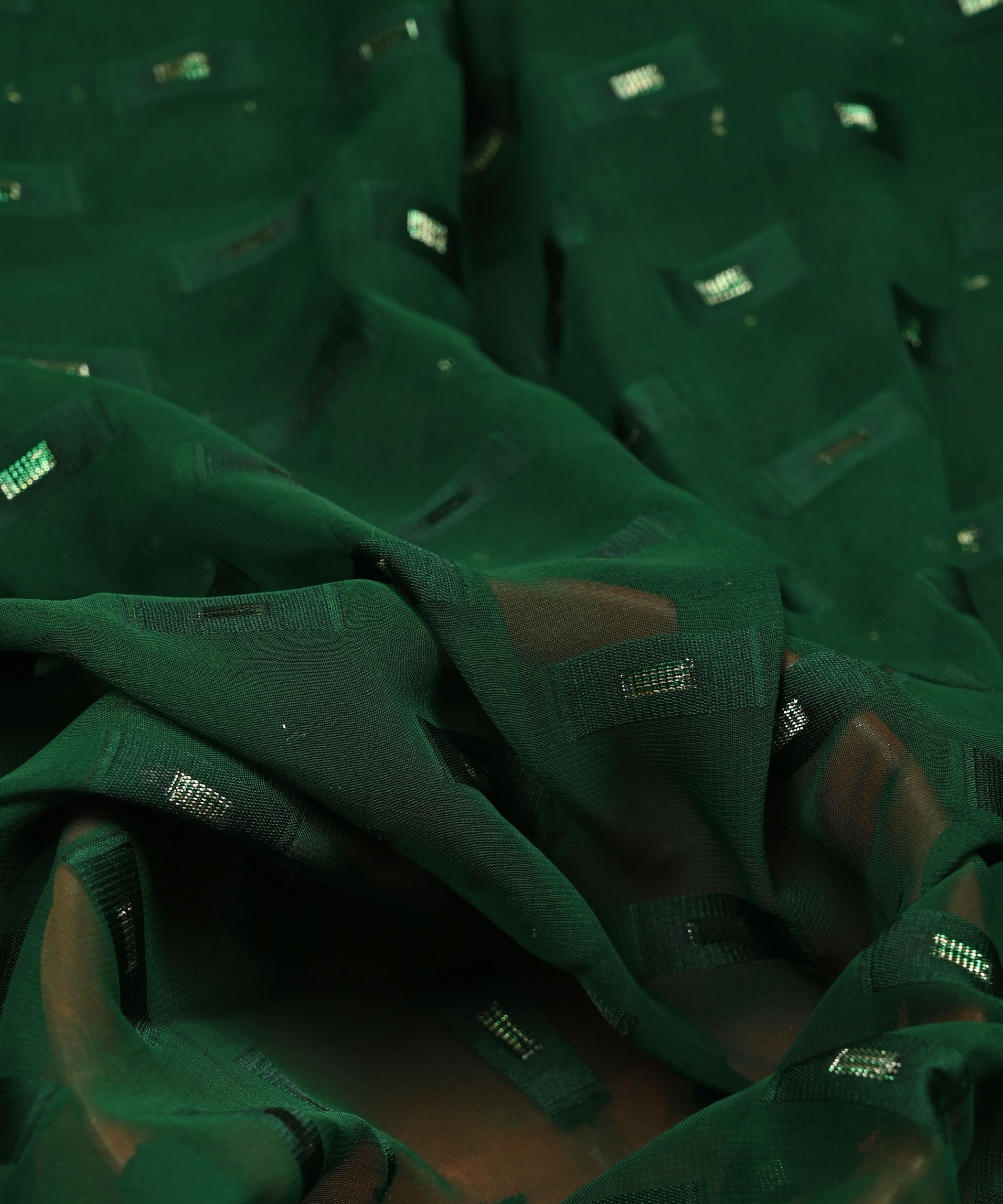 Dark Green Georgette fabric with Zari-2