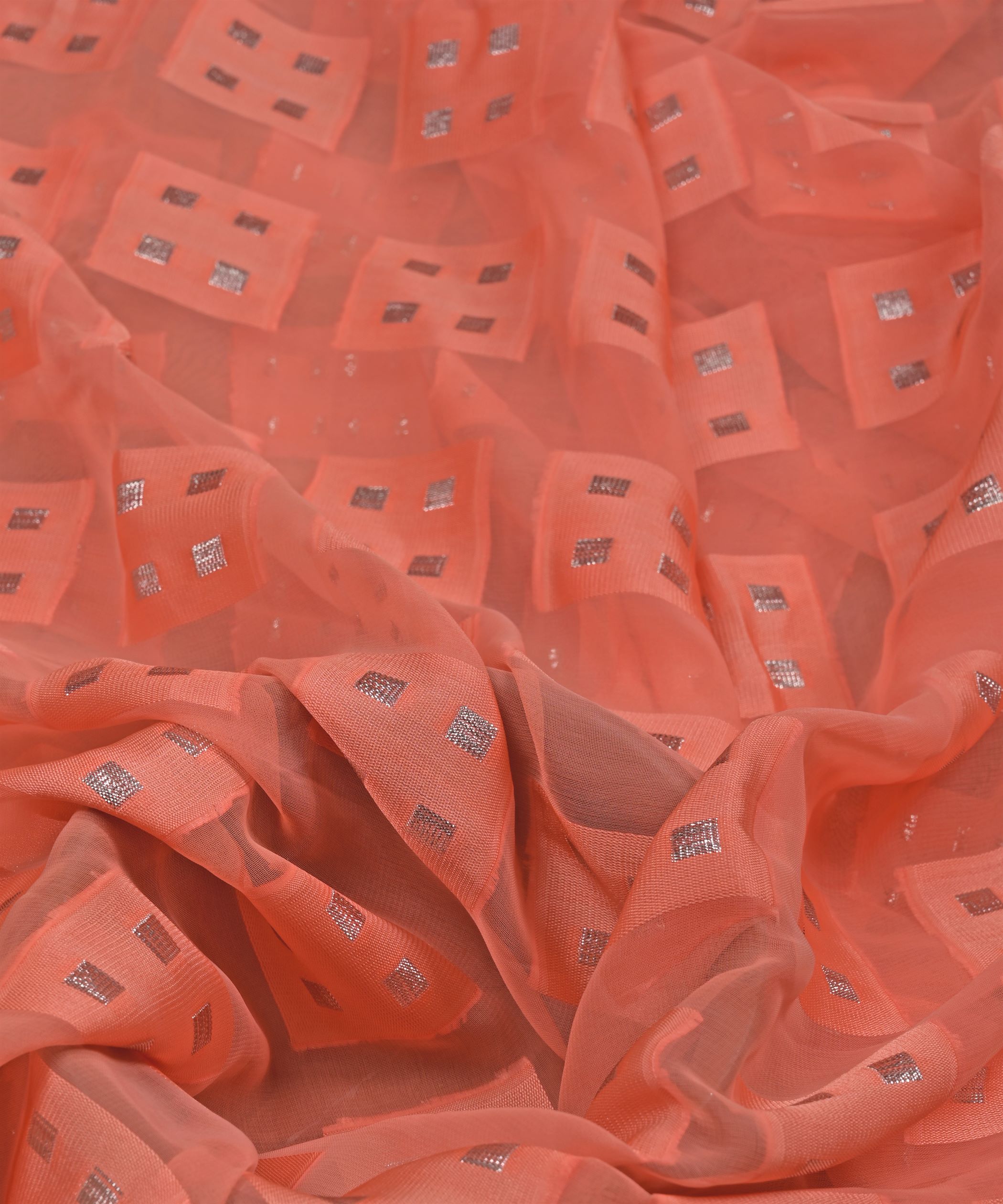 Peach Georgette fabric with Zari-3