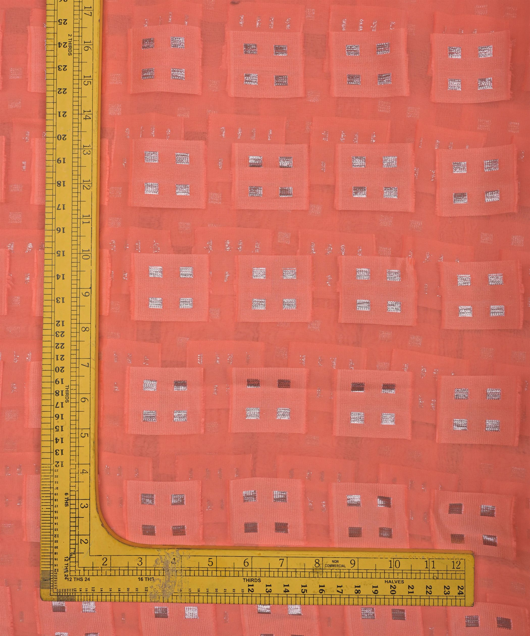 Peach Georgette fabric with Zari-3