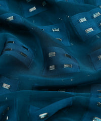 Peacock Blue Georgette fabric with Zari-3