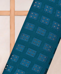 Peacock Blue Georgette fabric with Zari-3