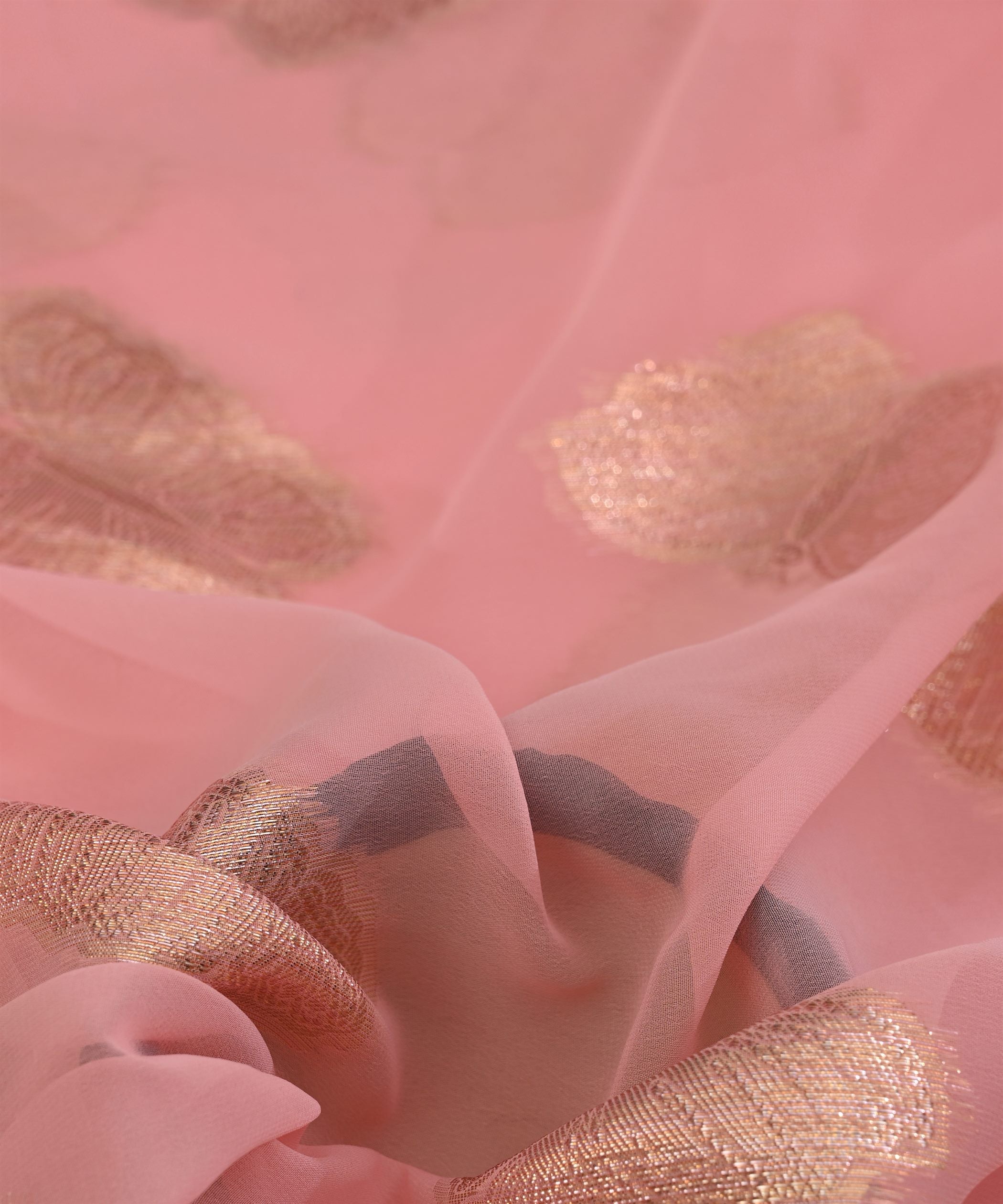 Baby Pink Georgette Fabric with Zari Butti
