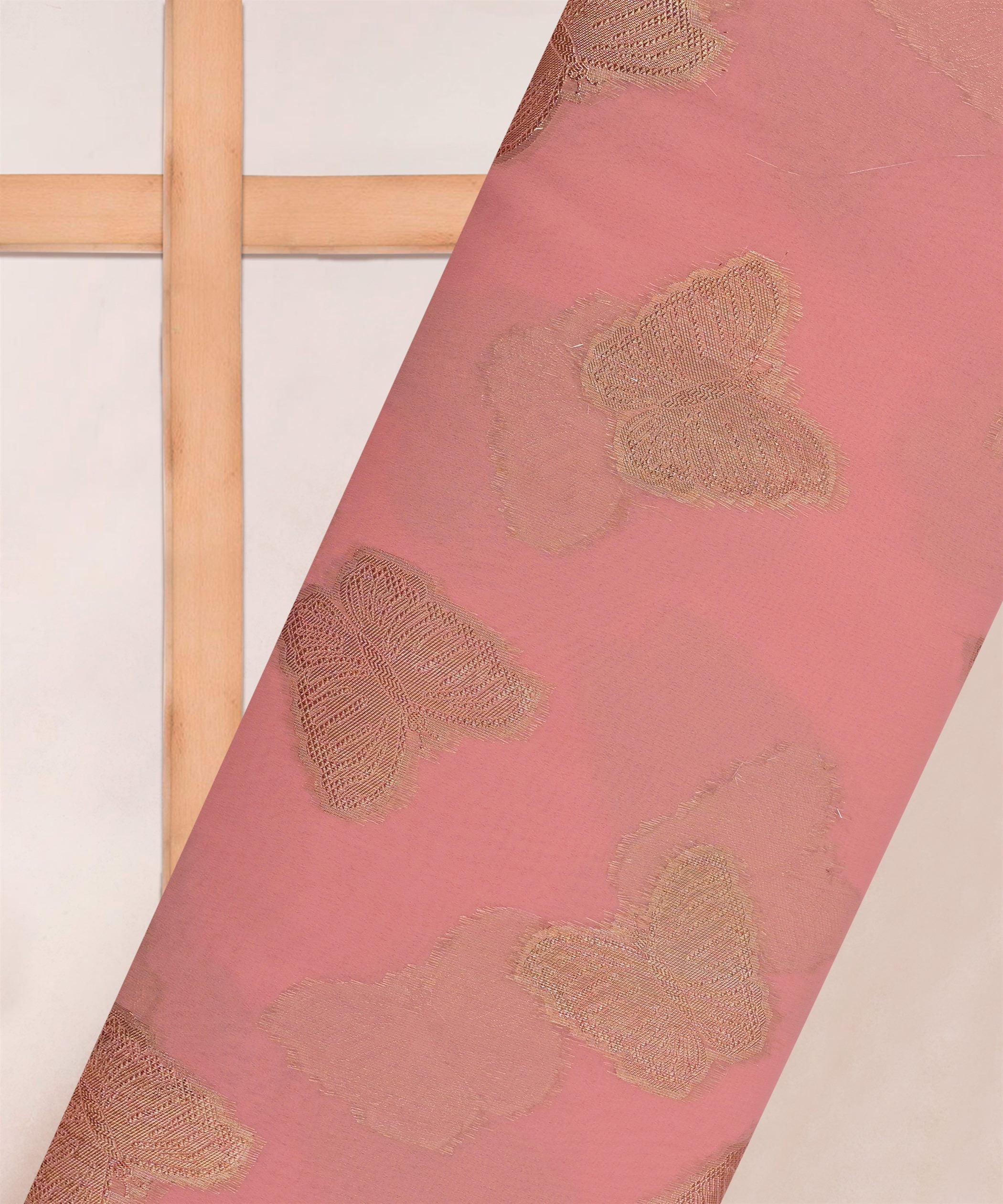 Baby Pink Georgette Fabric with Zari Butti