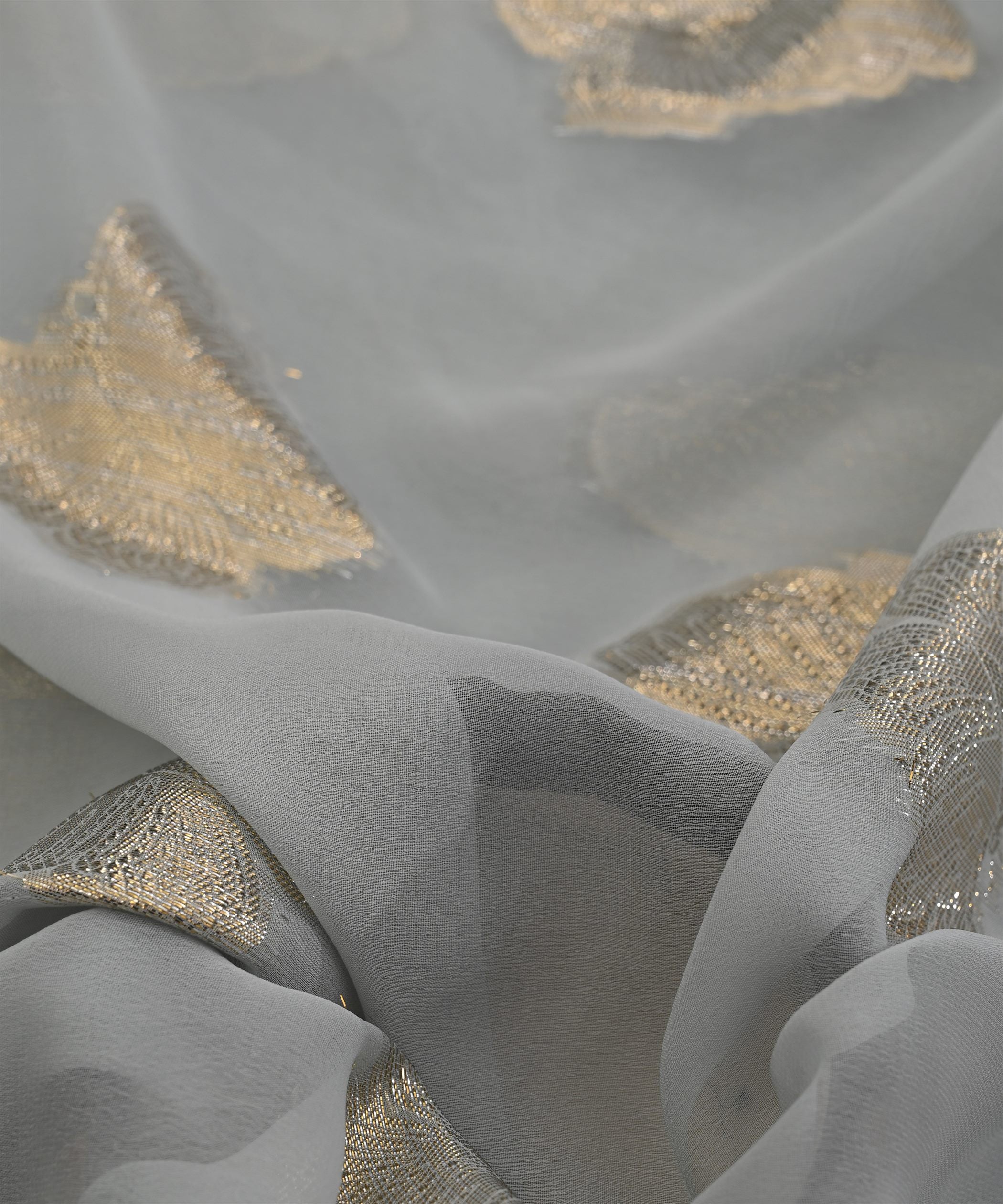 Grey Georgette Fabric with Zari Butti