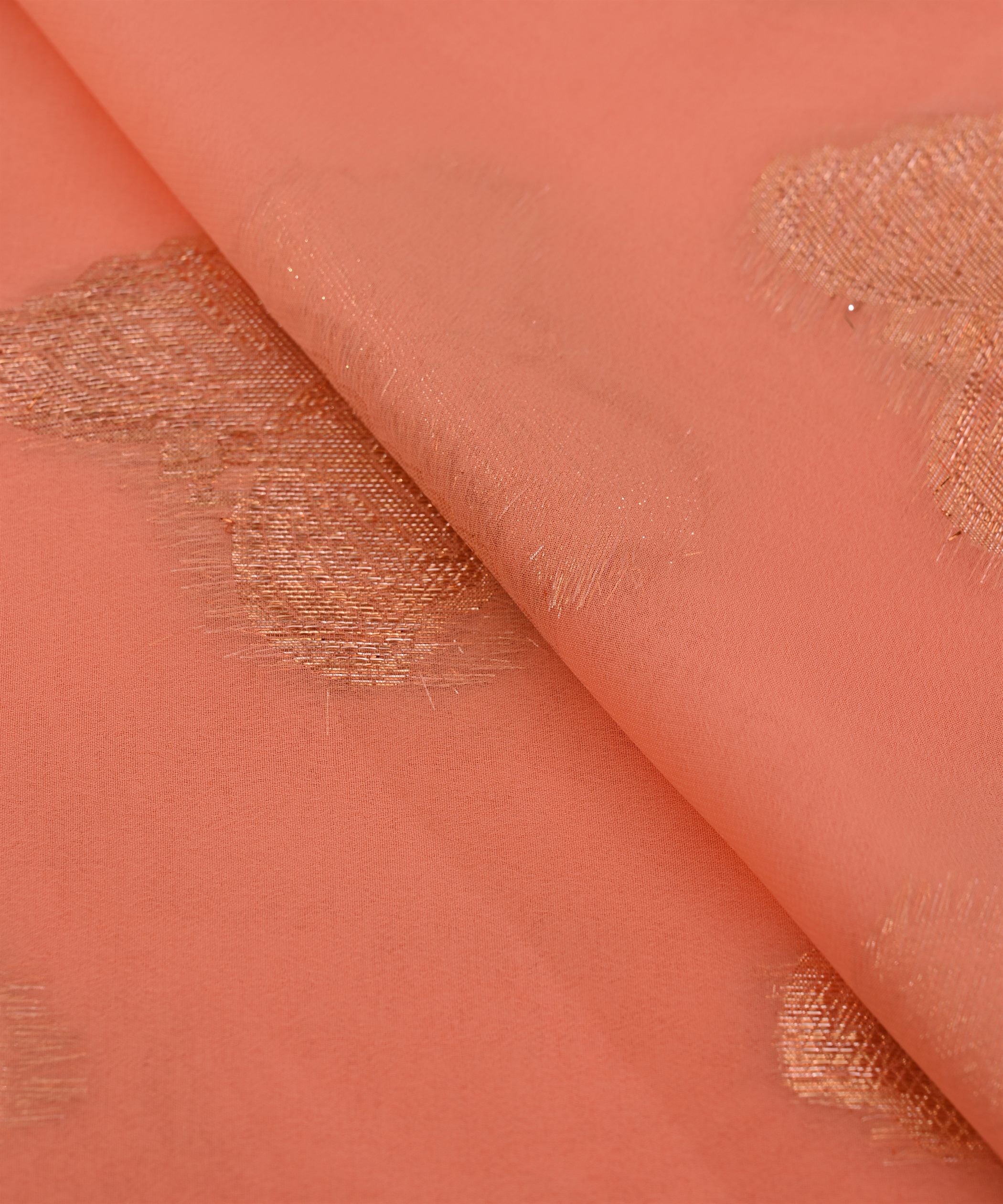 Light Coral Georgette Fabric with Zari Butti