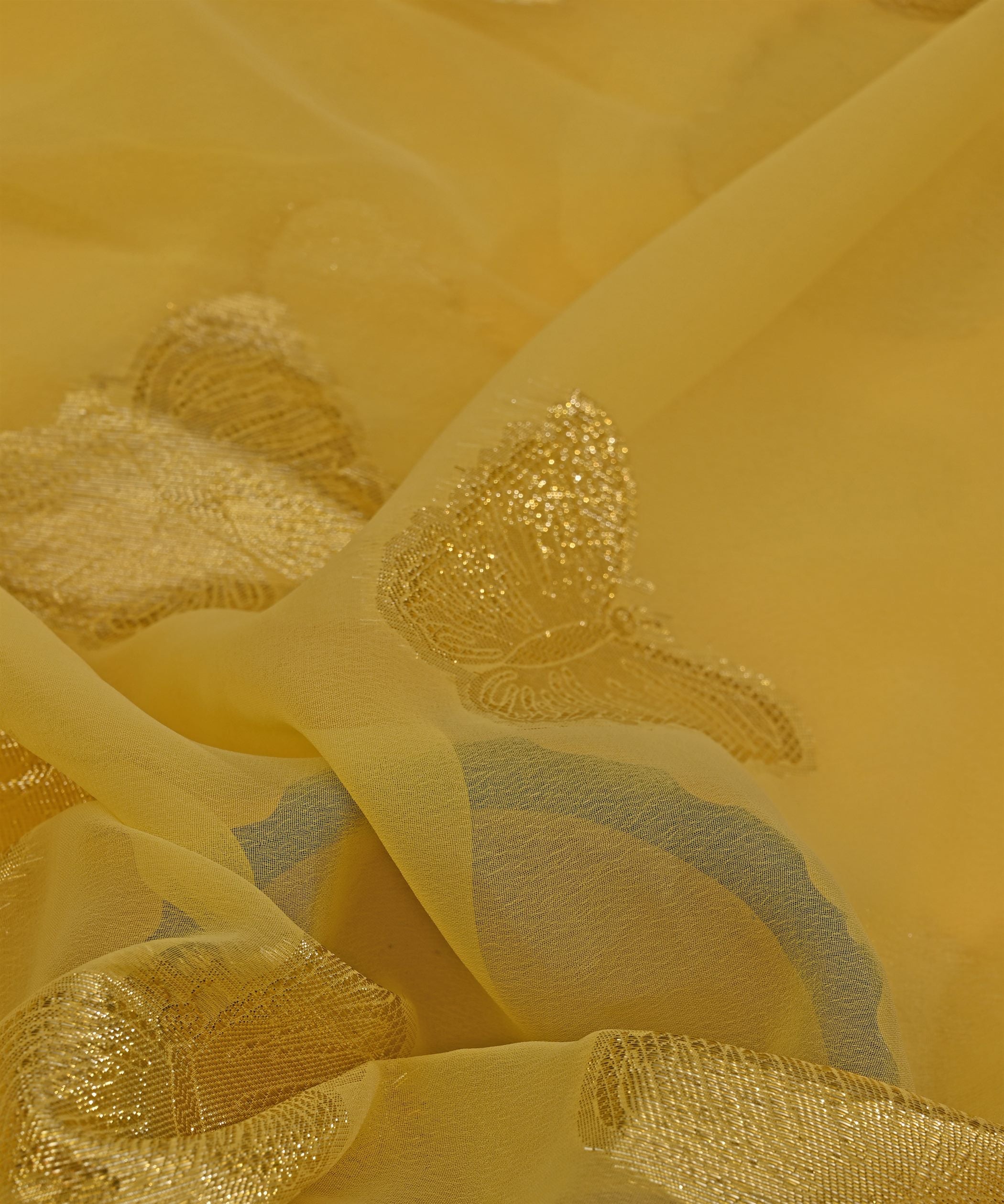 Yellow Georgette Fabric with Zari Butti