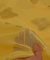 Yellow Georgette Fabric with Zari Butti