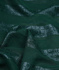 Dark Green Georgette Fabric with Zari Checks Lining