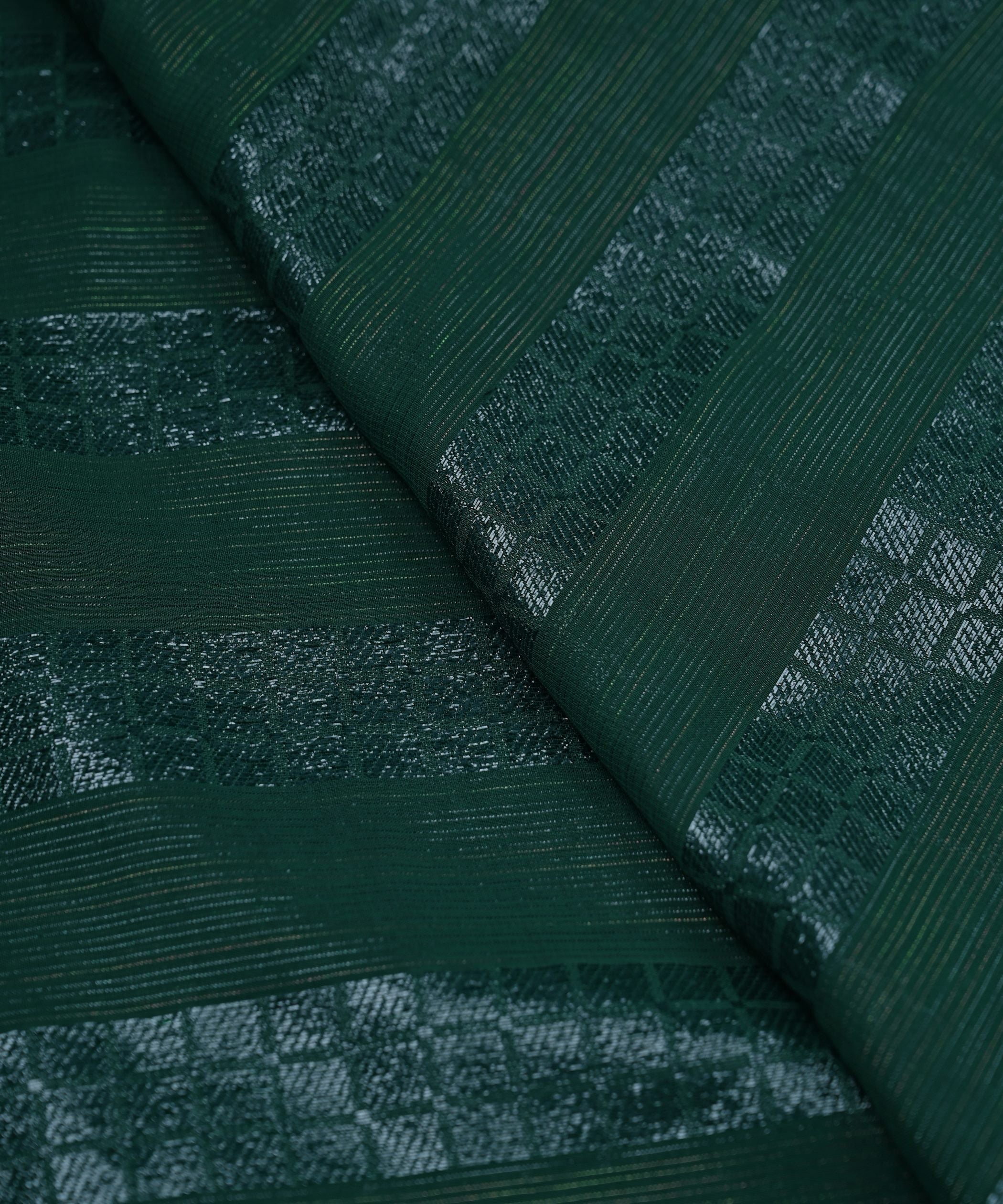 Dark Green Georgette Fabric with Zari Checks Lining