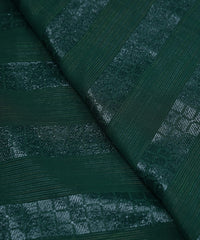 Dark Green Georgette Fabric with Zari Checks Lining