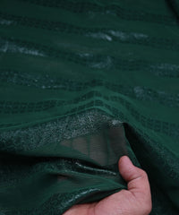 Dark Green Georgette Fabric with Zari Checks Lining