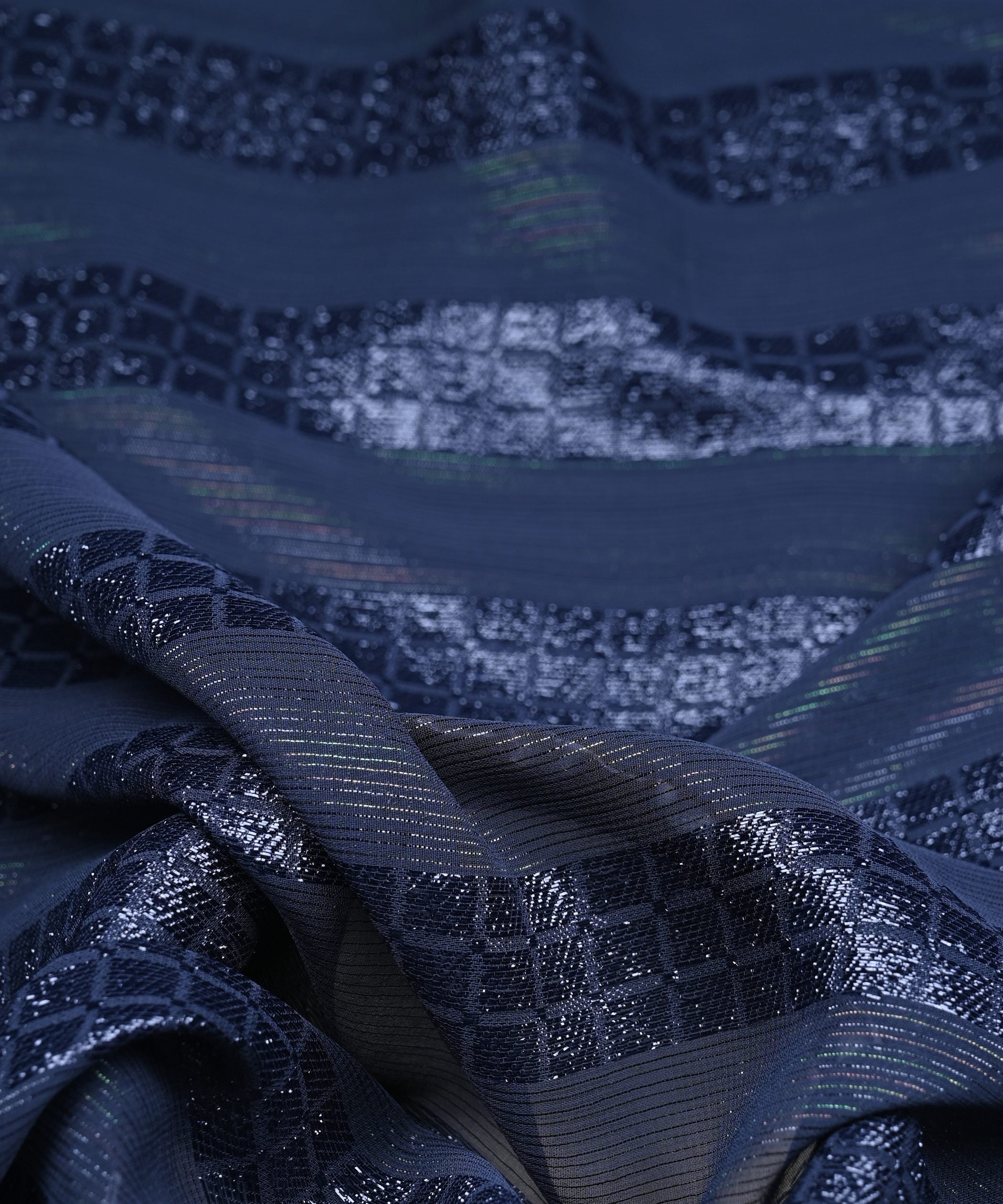 Grey Georgette Fabric with Zari Checks Lining