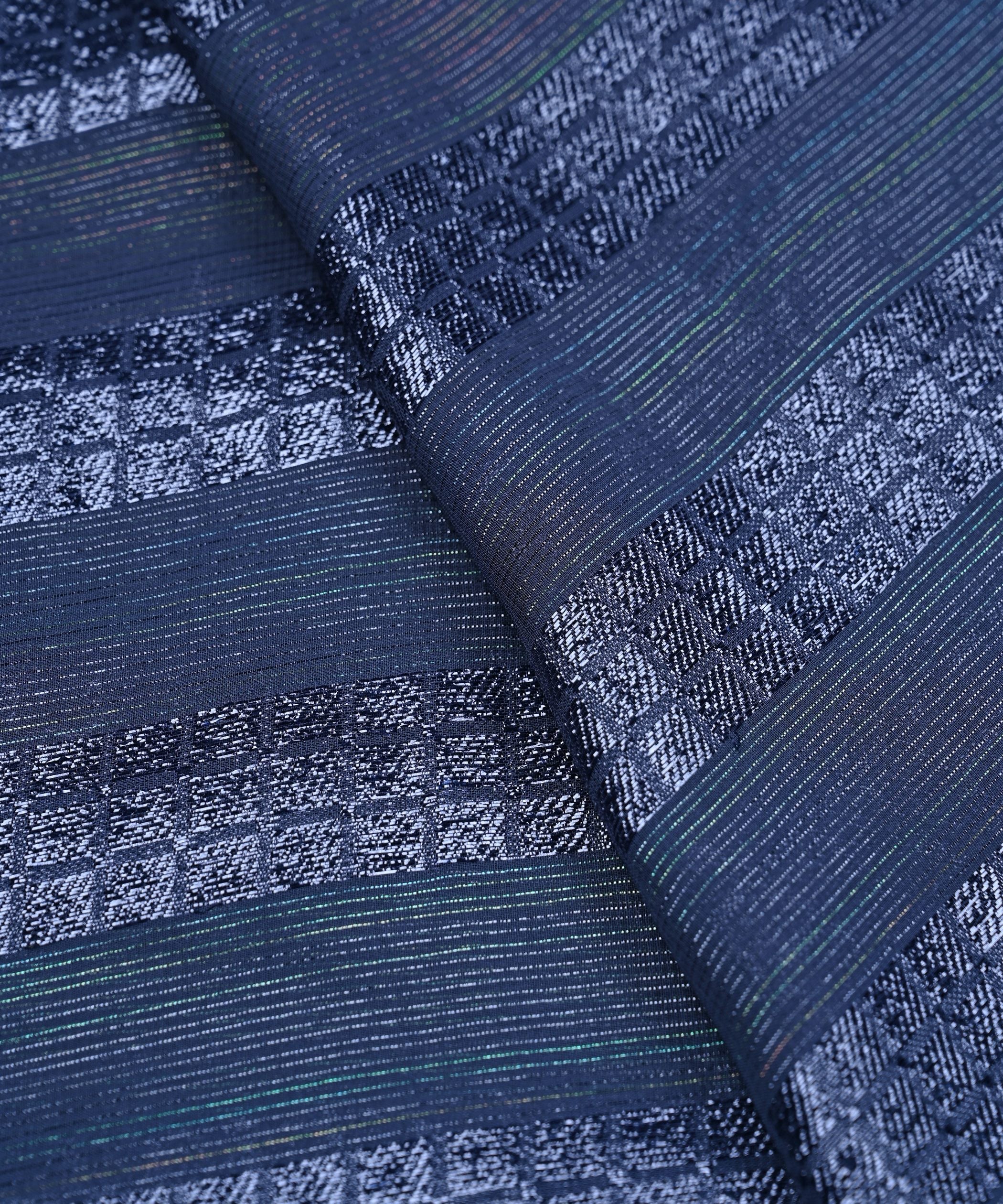Grey Georgette Fabric with Zari Checks Lining