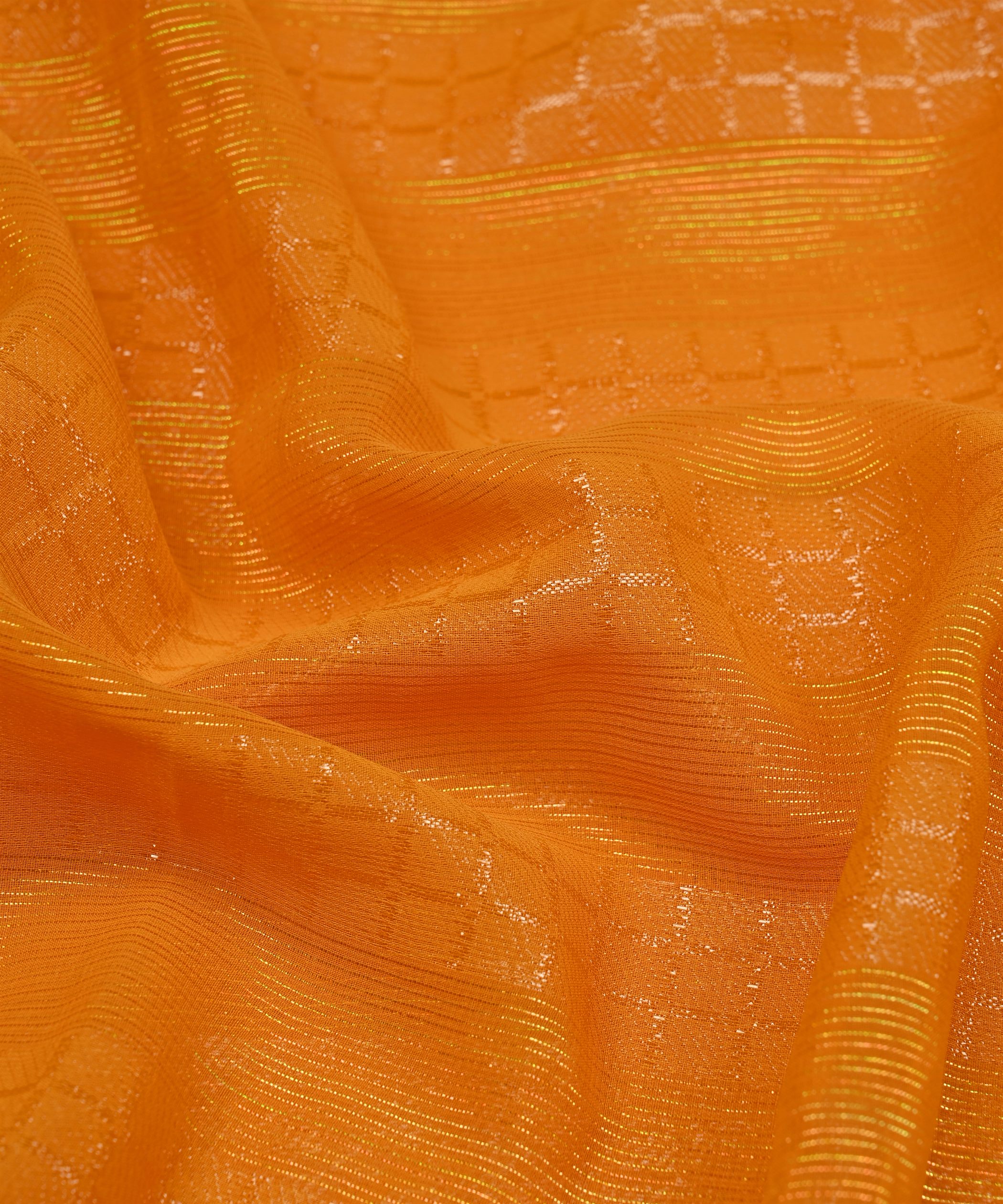 Mustard Yellow Georgette Fabric with Zari Checks Lining