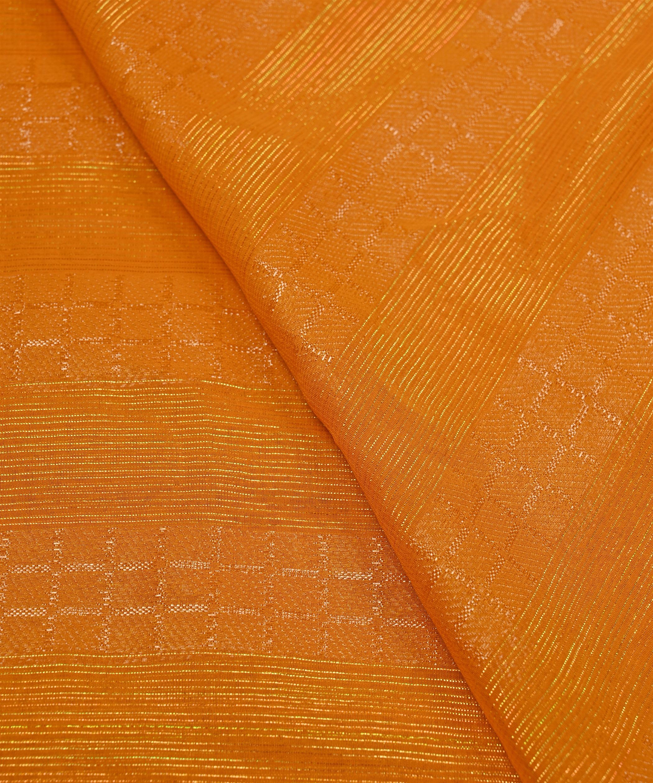 Mustard Yellow Georgette Fabric with Zari Checks Lining