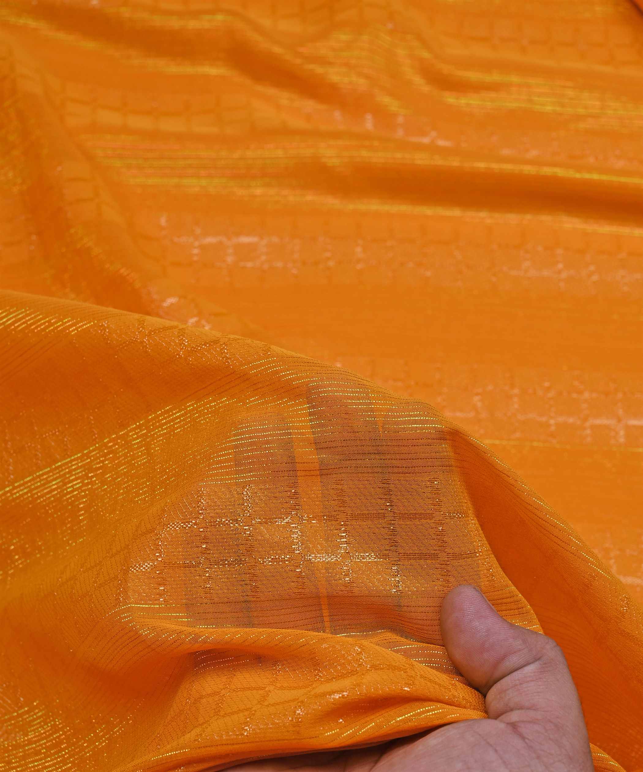 Mustard Yellow Georgette Fabric with Zari Checks Lining