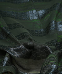 Olive Green Georgette Fabric with Zari Checks Lining