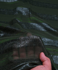 Olive Green Georgette Fabric with Zari Checks Lining